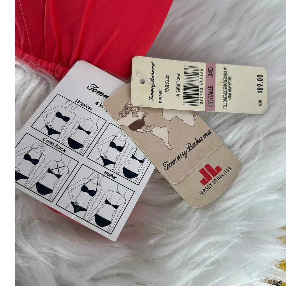 Tommy Bahama Pearl Solids Chic Strapless Bikini Top 34D Bright Coral NEW